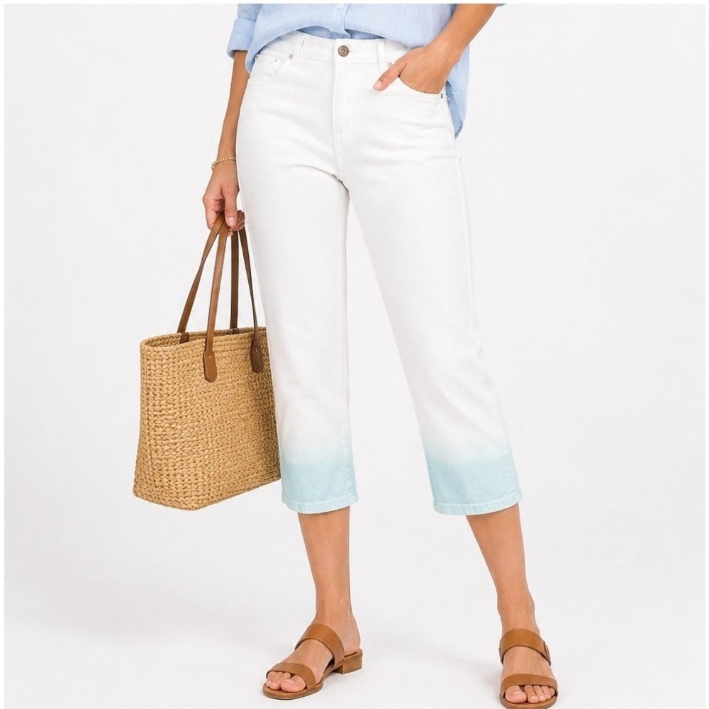 Style & Co. Women's Capri Cropped Stretch Mid Rise Denim Jeans White Blue Size 8
